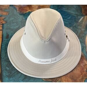 VINTAGE Panama Jack Canvas Hat Tan/Khaki Color with Cream Woven Band XL